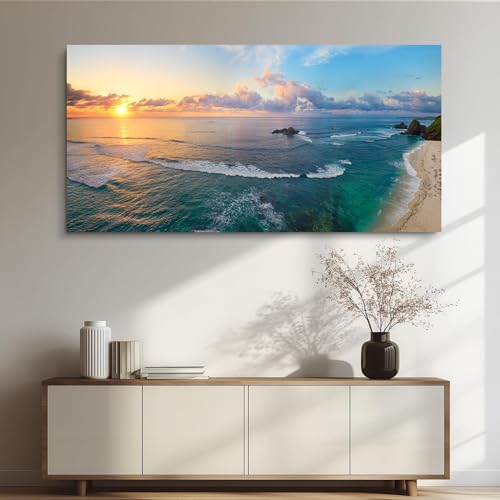 Yxbhhym Large Pictures for Living Room Wall Decor Bedroom Coastal Wall Art Sunset Beach Painting Ocean Poster Room Decor Office Artwork Seascape Prints Framed Modern Bathroom Home Decorations - color: AcoatL, size: 48"L x 24"W