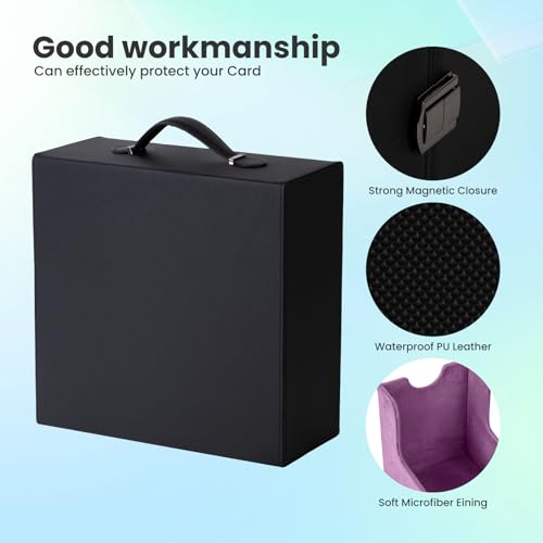 Trading Card Storage Box, 3-Row Deck Case with Handle, 2500+ Card Organizer with 8 Colorful Dividers & 3 Stoppers for MTG TCG PTCG Sports Card, Black & Purple - color: Black & Purple, size: 2500+, with Handle