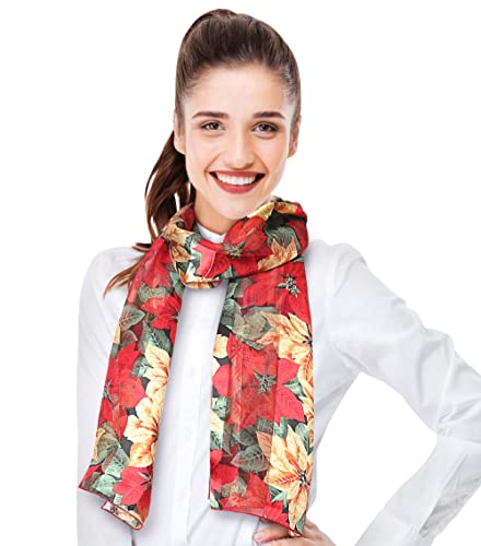 CBC Crown Christmas Scarf - Christmas Theme Candycane, Poinsettia Scarf - color: Poinsettia-gold Multi