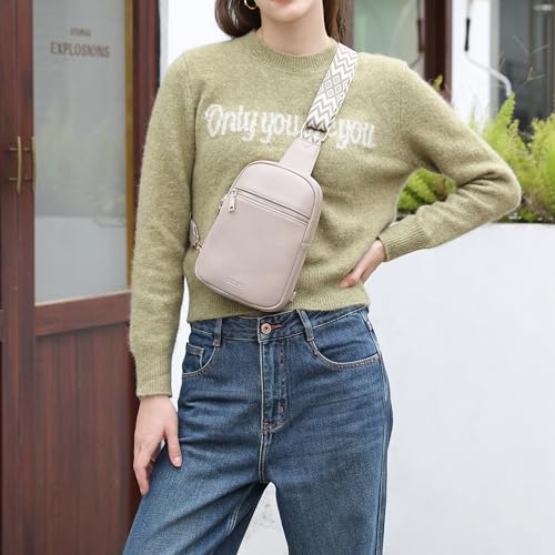 DIOMO Anti Theft Small Sling Bag for Women Cross Body Bag Trendy, RFID Fanny Packs Vegan Leather for Women Travel Belt Purse - color: 1-Grey Silver Zipper