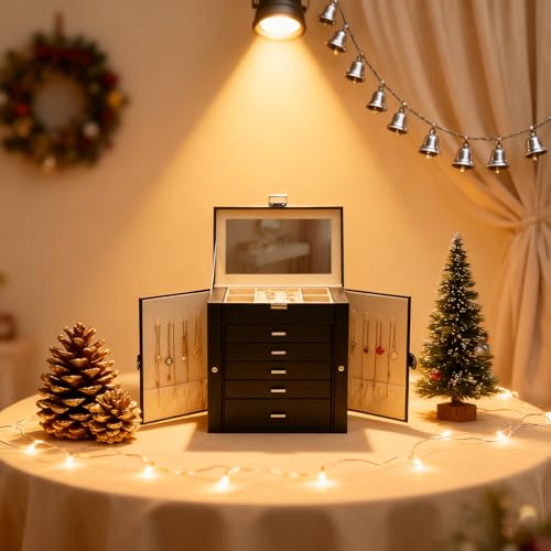 BOOVO Large Jewelry Box for Women 6 Layer - color: Silver and Black, size: 6 Layer
