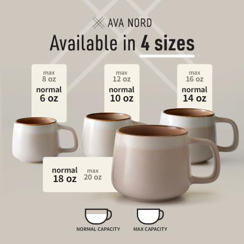 Ava Nord Stoneware Ceramic Coffee Mugs Set of 4 | 12 oz | Rose Sand - color: Rose Sand, size: 12 Oz