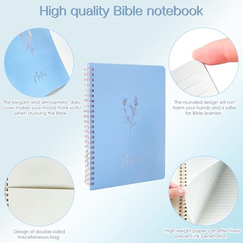 J6&H6 170Pcs Complete Bible Study Supplies Journaling Kit with Tabs, Highlighters and Color Pens, Notebook,Stickers & More Bible Accessories Set for Women, Beginner Christian Gifts(Blue) - color: Blue