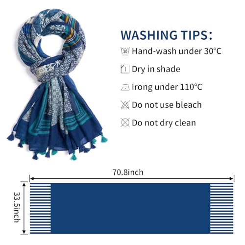 QIUTIMIY Scarf for Women Lightweight Soft Floral Leopard Printed Scarves Fall Winter Fashion Shawl Wrap with Fringe - color: Flower-blue Green