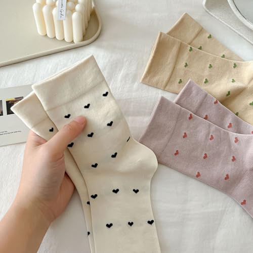 Women's Heart Pattern Crew Cotton Socks Gift Set, 3 Pairs - color: Cream, Beige, Baby Pink