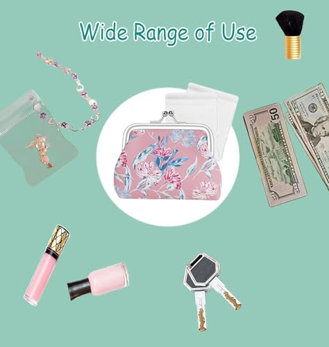 BenePoint Coin Purse for Women, Mini Purse Change Purse Coin Pouch with Kiss Clasp Lock& 2 Clear Jewelry Bags, Floral PU Leather Coin Purses Small Pouches for Cash and Jewelry (pink) - color: pink