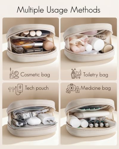 VLANDO Small Makeup Bag for Purse, Fits Lip Gloss,Brow Pencils,Cream White - color: Small-Cream White