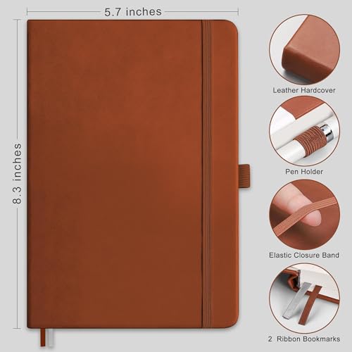 RETTACY Dotted Journal Notebook, 320 Numbered Pages, A5 (5.7'' × 8.3'') - color: Brown
