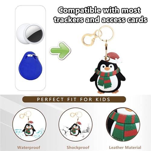 BORKUANA PU Leather Keychain holder Protective Case Compatible with AirTag - color: Penguin
