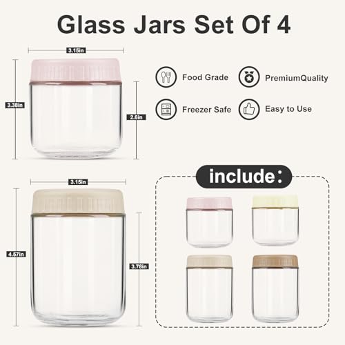 SHOWIN Overnight Oats Containers with Lids, Glass Jars with Lids 4 pcs, Wide Mouth Mason jars for Salad, Yogurt, Snacks, Meal Prep - color: Multicolor, size: 10&16oz-4pc