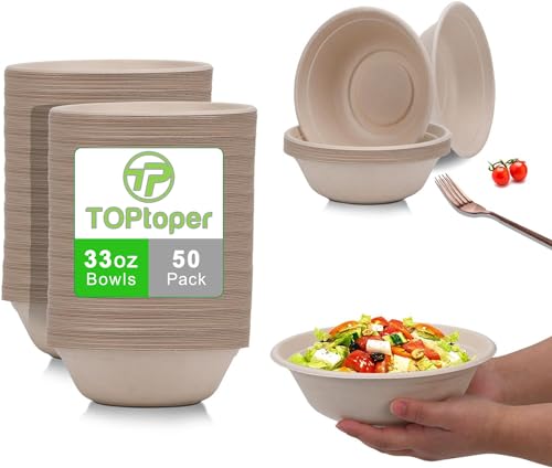 TOPtoper 33Oz 50Pack Large Paper Bowls, Disposable Bowls Bulk Leakproof and Microwave Safe for Hot or Cold Use (33 OZ) - size: 33 OZ