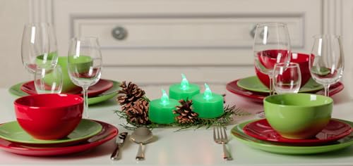 KOABY 12 Pack Green Light Flameless Tea Lights, Green Base, Last 100H - color: Green Light, Green Base, size: 12 Pack