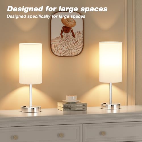 Fenmzee 17.4" White Lamp for Bedroom - Dimmable Touch, USB A+C, AC Outlet - color: White - Silver, size: 17.4"