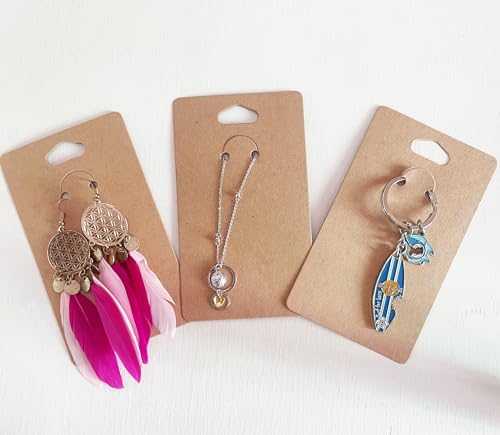 100 Set Keychain Display Cards with Bags,Jewelry Packaging Blank Hanging Cards for Selling - color: Brown 2.7"x4.7"