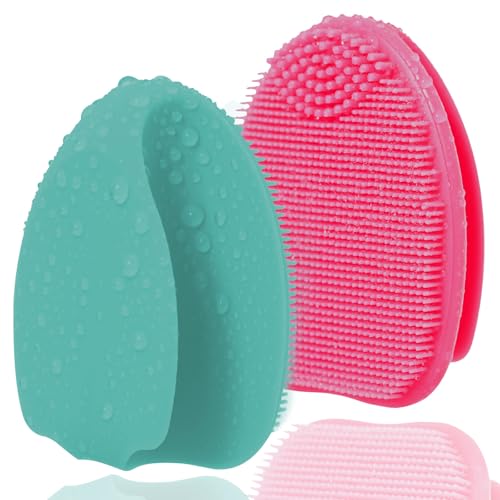 Silicone Face Scrubber,Face Scrubber,2pcs Facial Cleansing Brush,Facial Washing Brush for Deep Clean Pore Cleansing Blackhead Remover Scrubbing Brushes for All Kinds of Skins (Green+Pink) - color: Green+pink