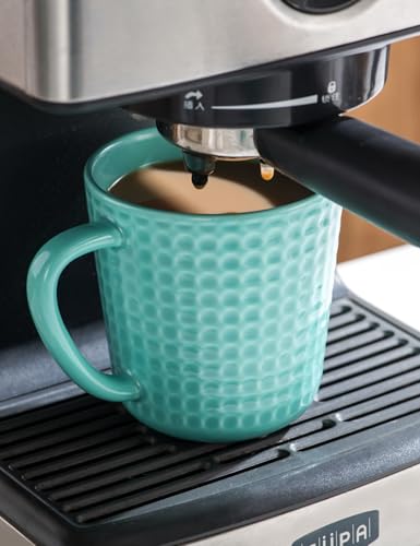 15 oz Ceramic Coffee Mugs Set of 4, Waffle Embossed Coffee Mug, Turquoise - color: Turquoise-4PCS