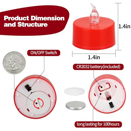 KOABY 24 Pack Red Light Flameless Tea Lights, Red Base, Last 100H - color: Red Light, Red Base, size: 24 Pack