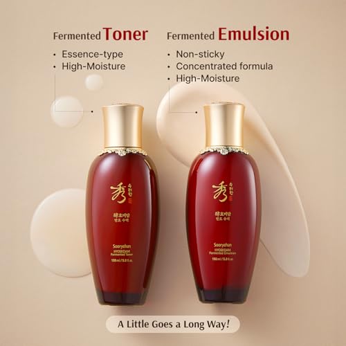 Sooryehan Hyobidam Fermented Skincare Gift Set with Wild Ginseng - Premium Korean Anti-Aging Skin Care Kit for Intense Hydration, 13.53 fl oz (Full Size Toner & Emulsion + Mini Cream, Eye Cream, Mask)
