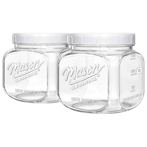 Glass Cookie Jar with Airtight Lid, 2 Pack 64 Oz Canning Jars - color: 64oz-Square-2 Pack-Screw Lid