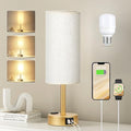 Fenmzee Gold Bedside Lamp for Bedroom, Dimmable Touch, USB A+C, AC Outlet - color: Cream - Gold, size: 14"
