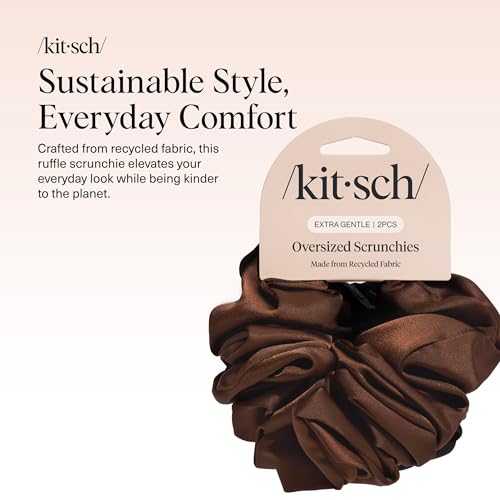 Kitsch Recycled Satin Oversized Scrunchies - Black & Chocolate, 2pcs - color: Black & Coffee