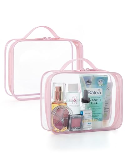 BAGSMART Clear Toiletry Bag with Handle 2-Pack TSA Approved, Pink - color: Pastel Pink, size: Medium