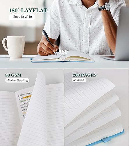 Lined Journal Notebook for Men Women, A5 Leather Journals for Writing, Blue 200 Pages College Ruled Journal Notebook, Travel Daily Journal Notebook for Work School, Note Taking 5.75'' X 8.38'' - color: Blue