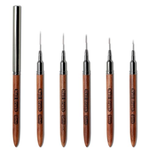 Nail Art Liner Brushes, Natural Color, 5Pcs Wooden - color: Wood