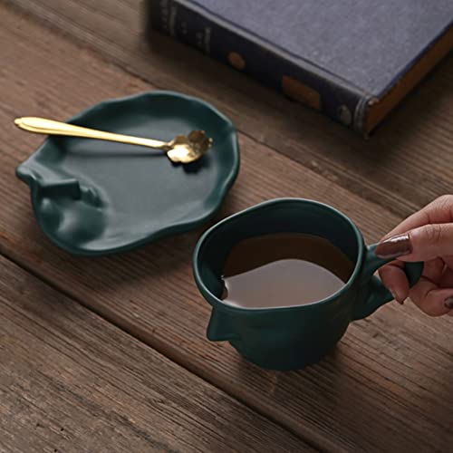 oliruim Green Coffee Cup and Saucer Set - Ceramic Unique Kissing 8.5 oz Coffee Mug Set with Spoon, Face Coffee Cup and Saucer for Valentine, Wedding, Anniversary Decor (Green) - color: Green