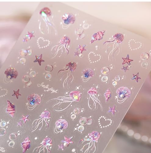 5D Embossed Under The Sea Stickers for Nail Art Jelly Fish Self-Adhesive Nail Art Decals for Women Nail Supplies Art Design Stickers (TL-483) - style: TL-483