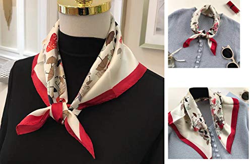 ANDANTINO 100% Mulberry Silk Scarf -21” Square Neckerchief with Gift Packed - color: Beige Red