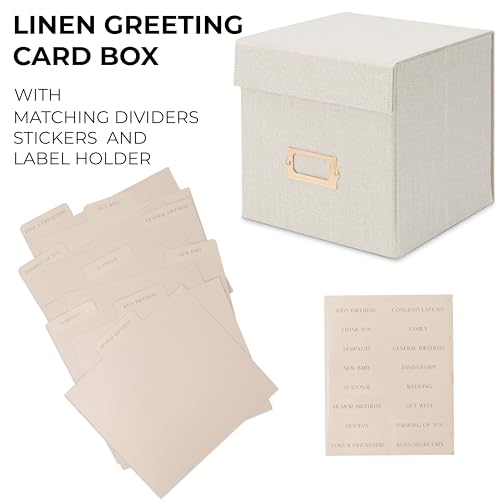 Beautiful Greeting Card Organizer Box With Dividers Holds Up to 300 Cards - color: Ivory