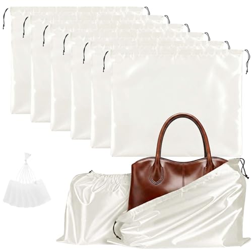 Q&J Fabric Co. 6 Pack Satin Dust Bag 15.7x19.7 inch Beige 100% Polyester Silk Bag Purse Dust Bag Shoe Bags for Closet Purse Protector Bag Dust Covers for Purses - color: Beige, size: 15.7"x19.7"