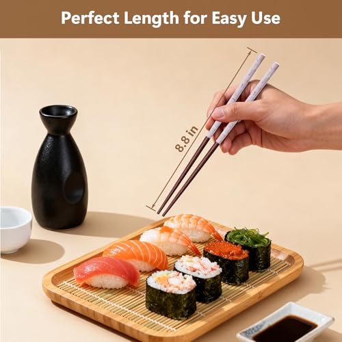 Antner 5 Pairs Reusable Wooden Chopsticks and Ceramic Rests Set, 8.8 Inch/22.5cm Classic Japanese Style Chopsticks with Holders for Ramen Sushi Asian Cuisine Lovers, Black Elegant Gift Box - color: Elegant Plum Blossom Chopsticks Set