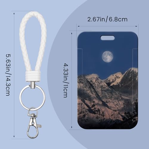ID Card Badge Holder Key Chain with Metal Keyring, Plastic Slide Open with ID Window for Women Men Girls Students,Snowy Mountain Starry Sky - color: Snowy Mountain Starry Sky