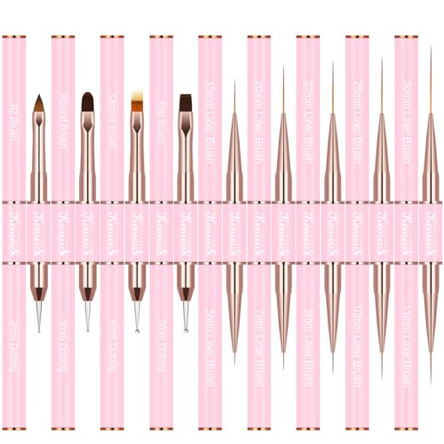 KEMEISI Nail Art Brush Set, 9PCS Double-Ended Acrylic Liner Brush Dotting Pen for Gel Polish, Nail Design Tools for Professional Manicure DIY Home Salon - color: Pink