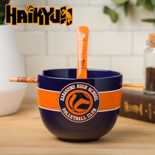 Silver Buffalo Haikyu! Karasuno High School Volleyball Club Ceramic Ramen Bowl with Chopsticks and Spoon, 20 Ounces - color: Haikyu!!, size: 20 Ounces (With Spoon)