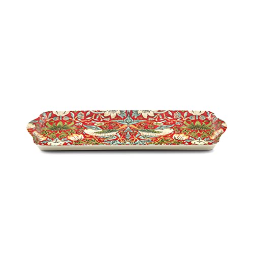 Pimpernel Morris & Co Strawberry Thief Sandwich Tray with Handles, Red - Decorative Melamine Serving Tray for Afternoon Tea, Coffee Table Display, Garden Party Entertaining, Cheese Board, Gifting - size: 15.1" x 6.5" x 1", style: Red Strawberry Thief