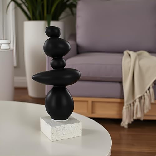 13'' Abstract Rock Decorative Sculpture Ornament, Sandstone Statue Decor for Living Room, Modern Resin Stone Sculpture,Coffee Table Decoration,Gifts for Good Luck, Health, Strength,Black - color: 13" Black
