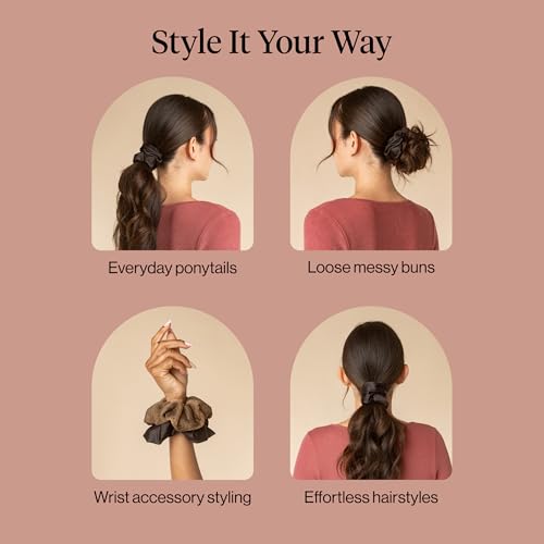 Kitsch Metallic Mesh & Satin Scrunchies For Women - Black & Chocolate, 2pcs - color: Black & Chocolate