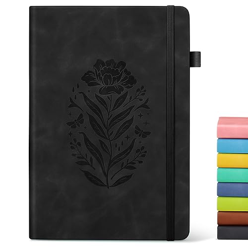 Lined Journal Notebook for Women, A5 Pink Hardcover Leather Journals for Writing, 200 Pages Travel Daily Journal,Thick College Ruled Notebook for Work School, Note Taking, Business 5.75'' X 8.38'' Black - color: Black