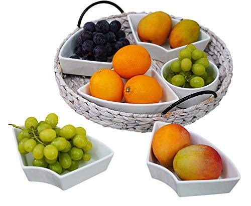 Ceramic Serving Trays, RANDEFURN Serving Platters with 6 Removable Dishes, Serving Tray for Parties, Food Tray 15.5 x 15.5 Inches, Perfect for or Chips,Whitewash - color: Whithewash
