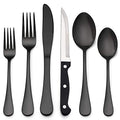 LIANYU 72-Piece Black Silverware Set with Steak Knives for 12, Stainless Steel Flatware Cutlery Set, Mirror Finish Tableware, Dishwasher Safe - color: Black