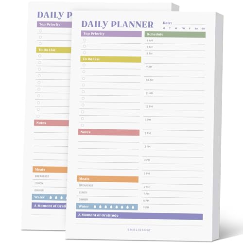 Daily Planner Notepad, 5.5 x 8.5" Tear-Off Pad – 70 Undated Sheets Focus-Enhancing Desktop Organizer with Hourly Schedule, To-Do List for Work, School (White, Colorful, 2 Pack) - size: Colorful, 2 Pack