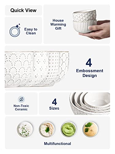 LE TAUCI 3.5 Inch Small Bowls, TINY Embossed Ceramic Dip Bowls, Sauce Dishes, Condiment Cups for Appetizers, Sushi Soy Sauce, Dessert, Ice Cream, Oven & Dishwasher Safe - Set of 4, Arctic white - size: 3.5 INCH