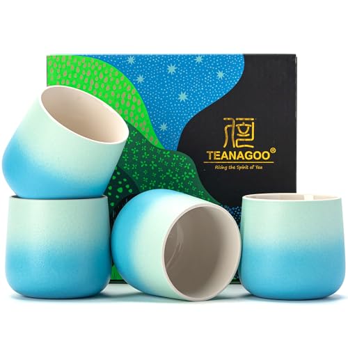 TEANAGOO Japanese Tea Cup, 7.2Oz / 205 ml, Japansese Cups,Chinese Tea Cups, Asian Tea Cups No Handles, Ceramic Cup For Japanese, Blue White Gradient, 4 Pcs/Box, H31 - color: Blue White Gradient, size: 7.2 fl oz (4-Count)