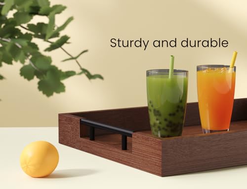 Fibogollo Bamboo Serving Trays with Metal Handles,Large(Brown) - style: Brown-Large