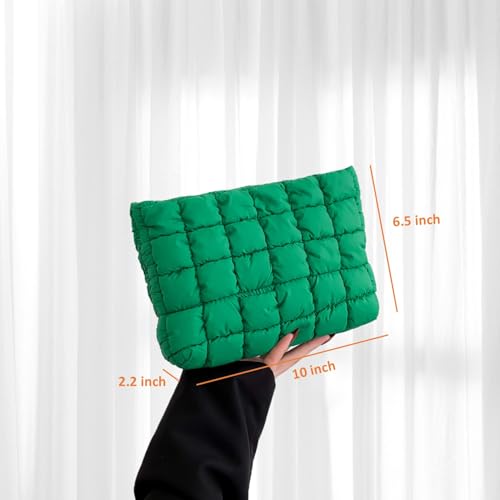 Puffy Quilted Makeup Bag for Women, Cosmetic Bag, Travel Toiletry Organizer Pouch Clutch (green) - color: green