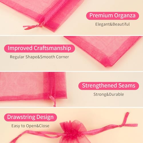 50PCS Hot Pink Organza Bags 3x4, Small Gift Bags Drawstring Mini Mesh Pouches for Jewelry Candy Makeup Sachet, Cute Goodie Baggies for Birthday Wedding Baby Shower Halloween Party Favors - color: Hot Pink