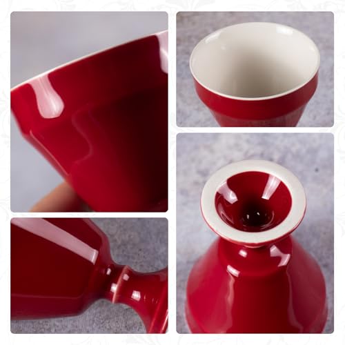 KAMMAK Tea Cup, 3oz Small Tea Cups Set of 2, Ceramic Tea Cups for Home, Tea Party, Office, Fashion Porcelain Tea Set with Short Stem, Chinese Kungfu Tea Set for Hot/Cold Drink (Red and Blue) - style: 680N+681N Red and Blue